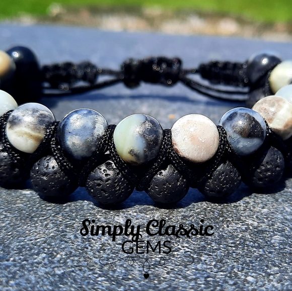 "Sold" Double Shamballa Bracelet. Lava stone & Agate, Men's - Picture 3 of 4